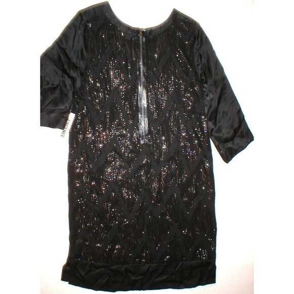 New Womens 4 NWT $449 Sequin Silk Dress Black L'AGENCE Sleeves Chevron Zig Zag - Picture 11 of 12